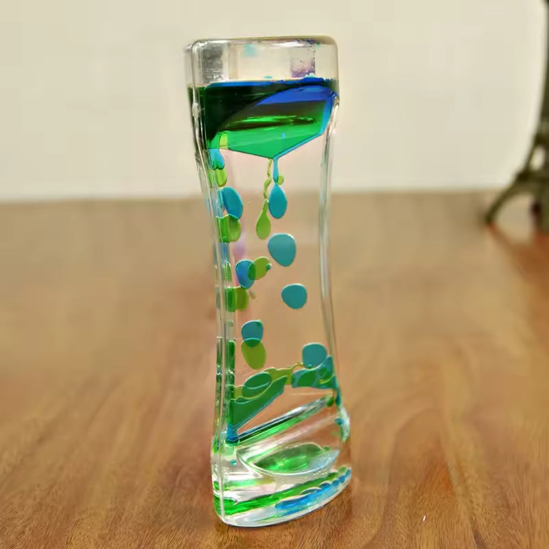 Hourglass Timer Double Colors Oil Hourglass Liquid Floating Motion Bubbles Timer Desk Decors Descending Sensory Bubbles Kids Toy